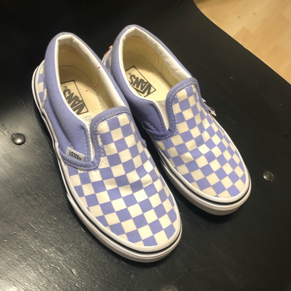 Purple Checkered Kid Slip On Vans.